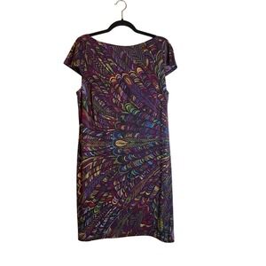 Evan Picone Womens Dress Size 16 Multicolor Feather Print Career Sheath